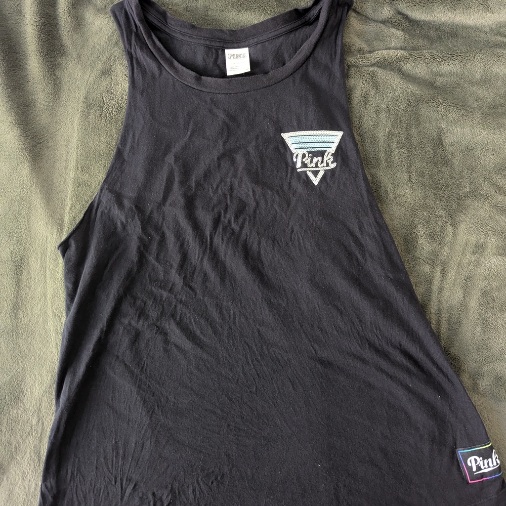 VS PINK Palm Tree Sequin Muscle Tank – Size L